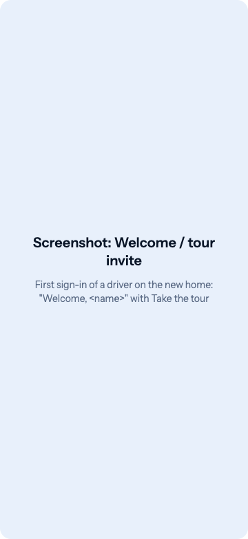 The welcome screen offering the tour